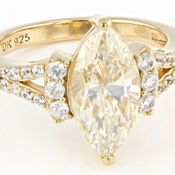 Candlelight Strontium Titanate and white zircon 18k yellow gold over silver ring - Picture 6 of 8